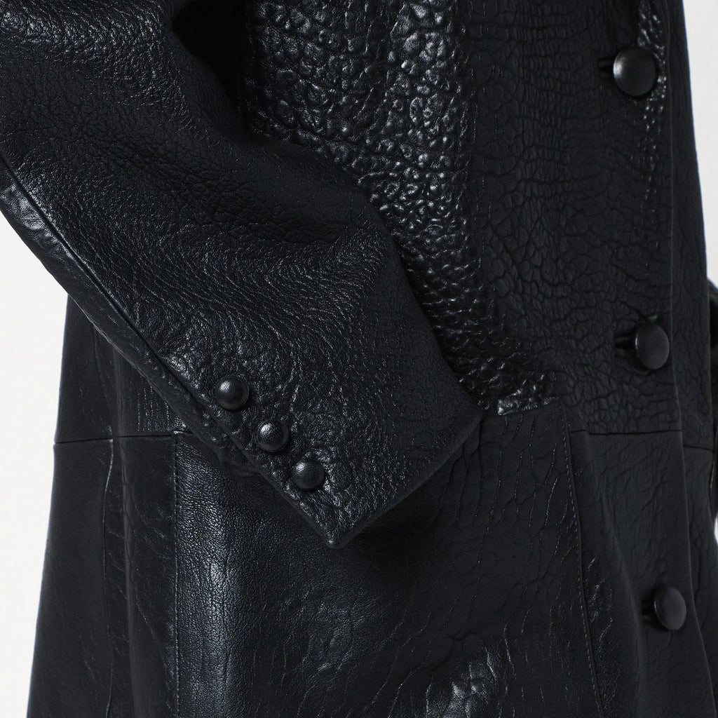 Cassell Single-breasted black leather coat