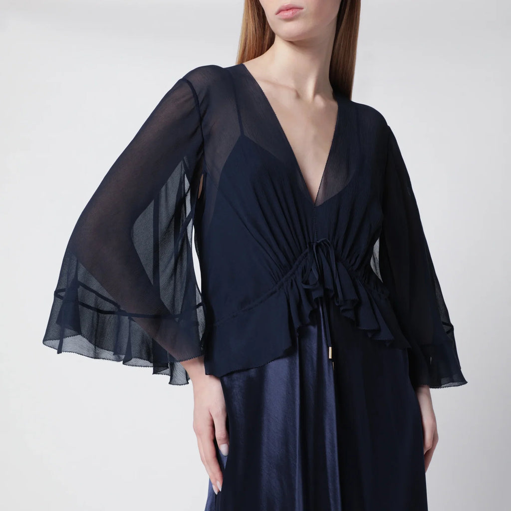 Alberta Ferretti Long semi-transparent blue dress in viscose