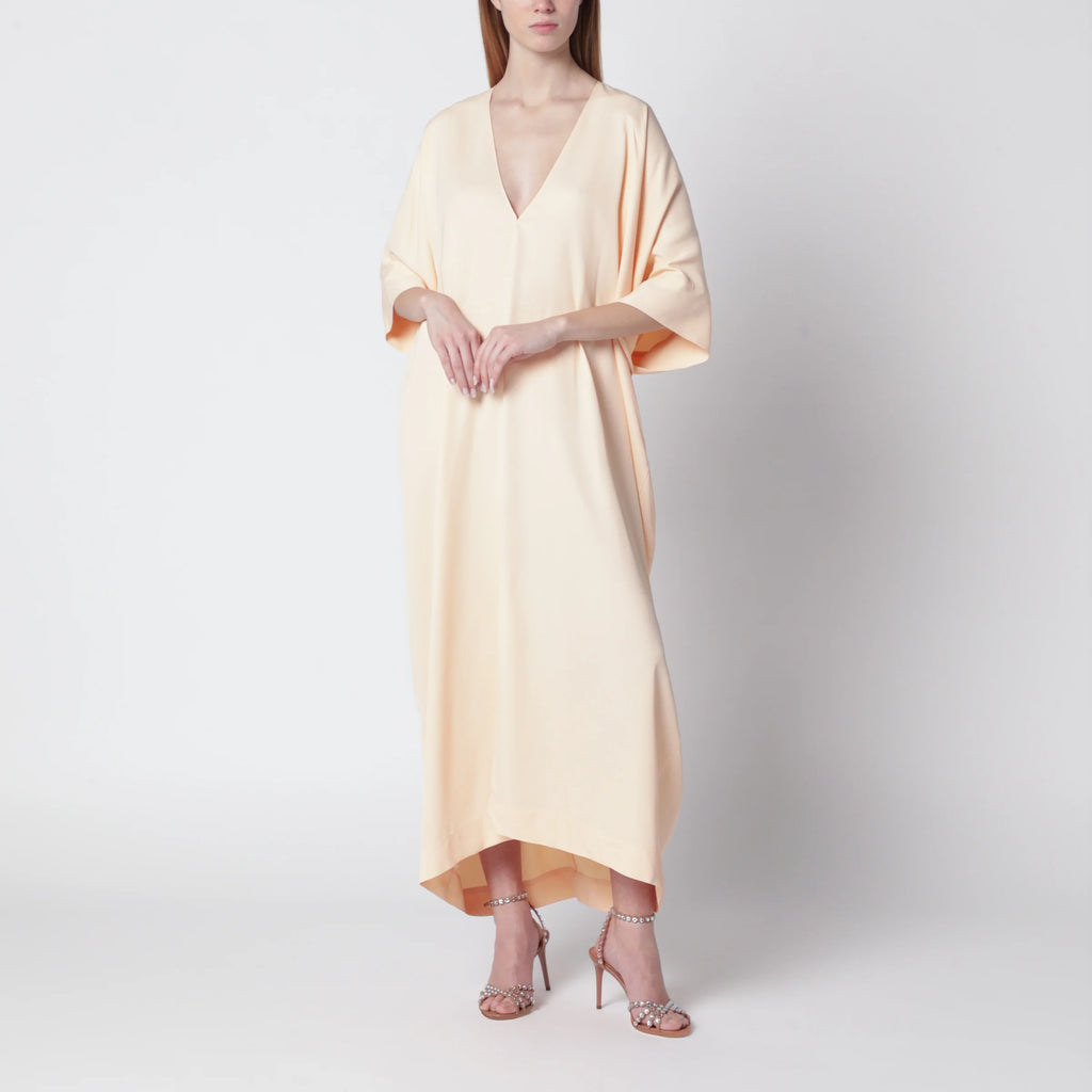 Alberta Ferretti Long pink caftan dress with V-neck
