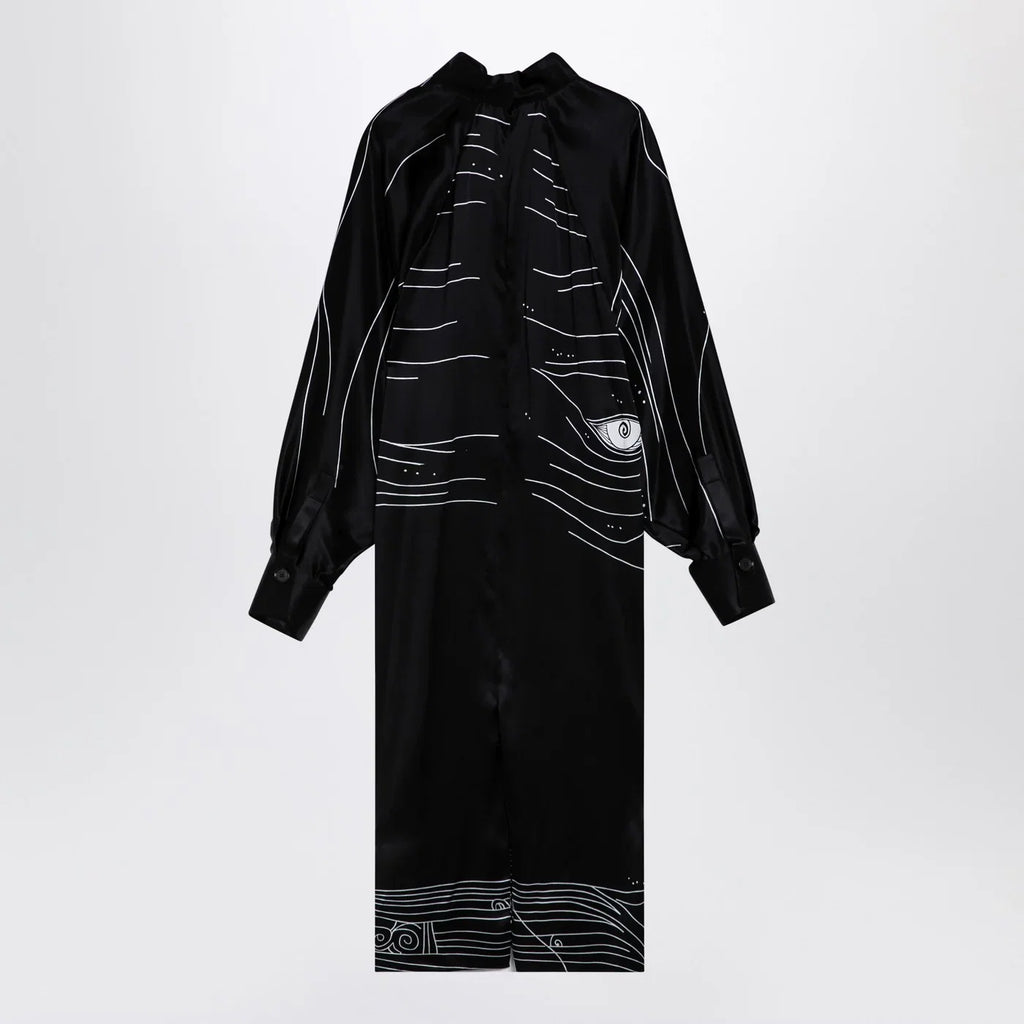Ferragamo Black silk satin midi dress
