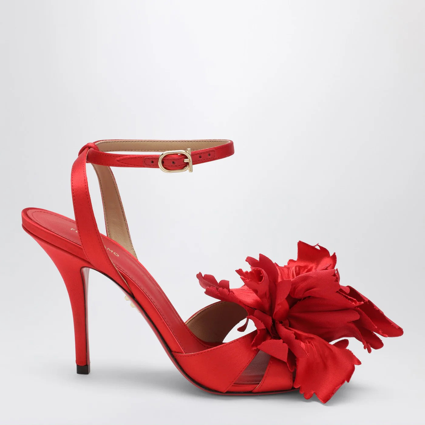 Ferragamo Red satin sandals with flower