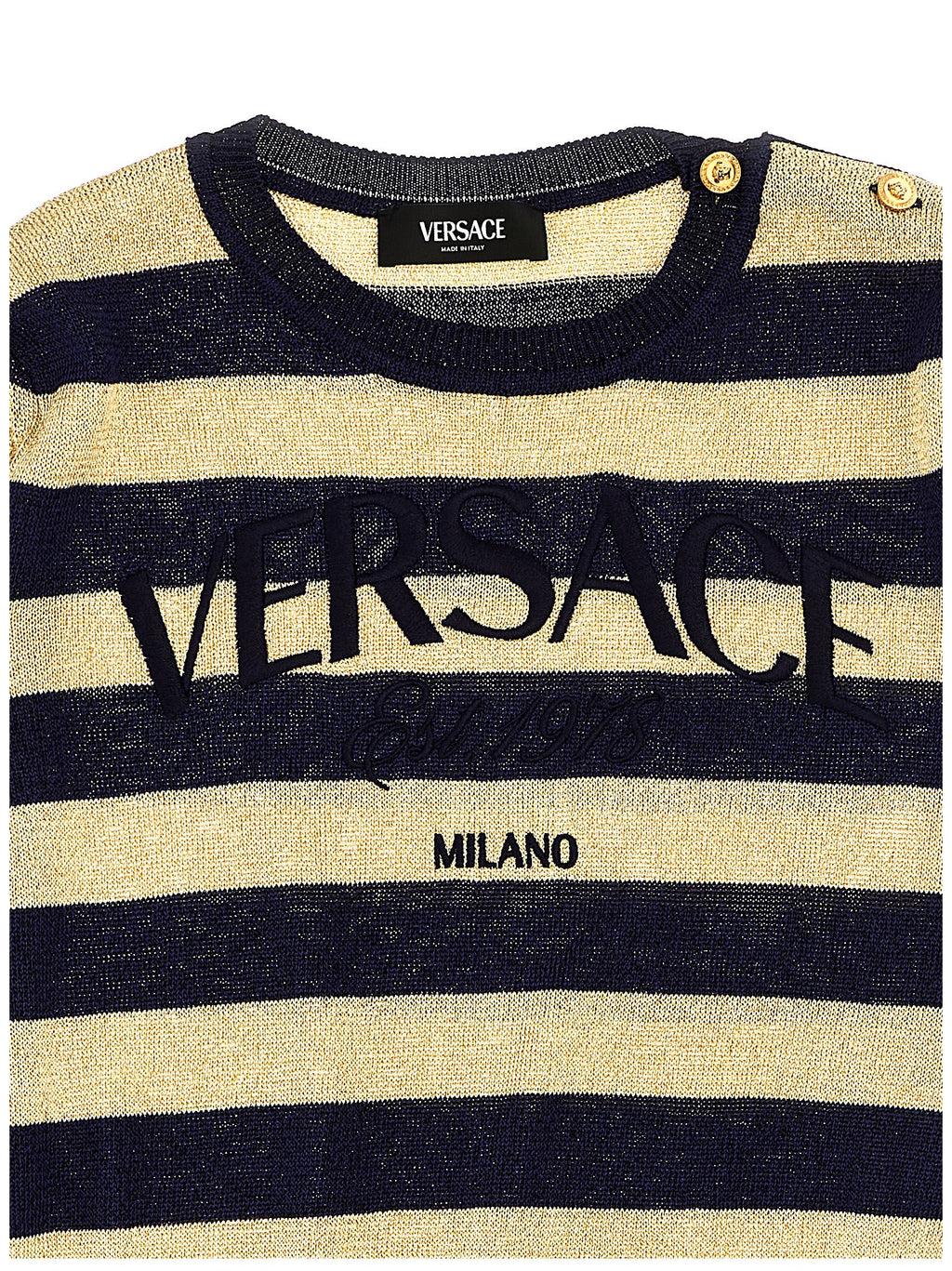 Versace Kids Lurex Striped Sweater With Logo Embroidery