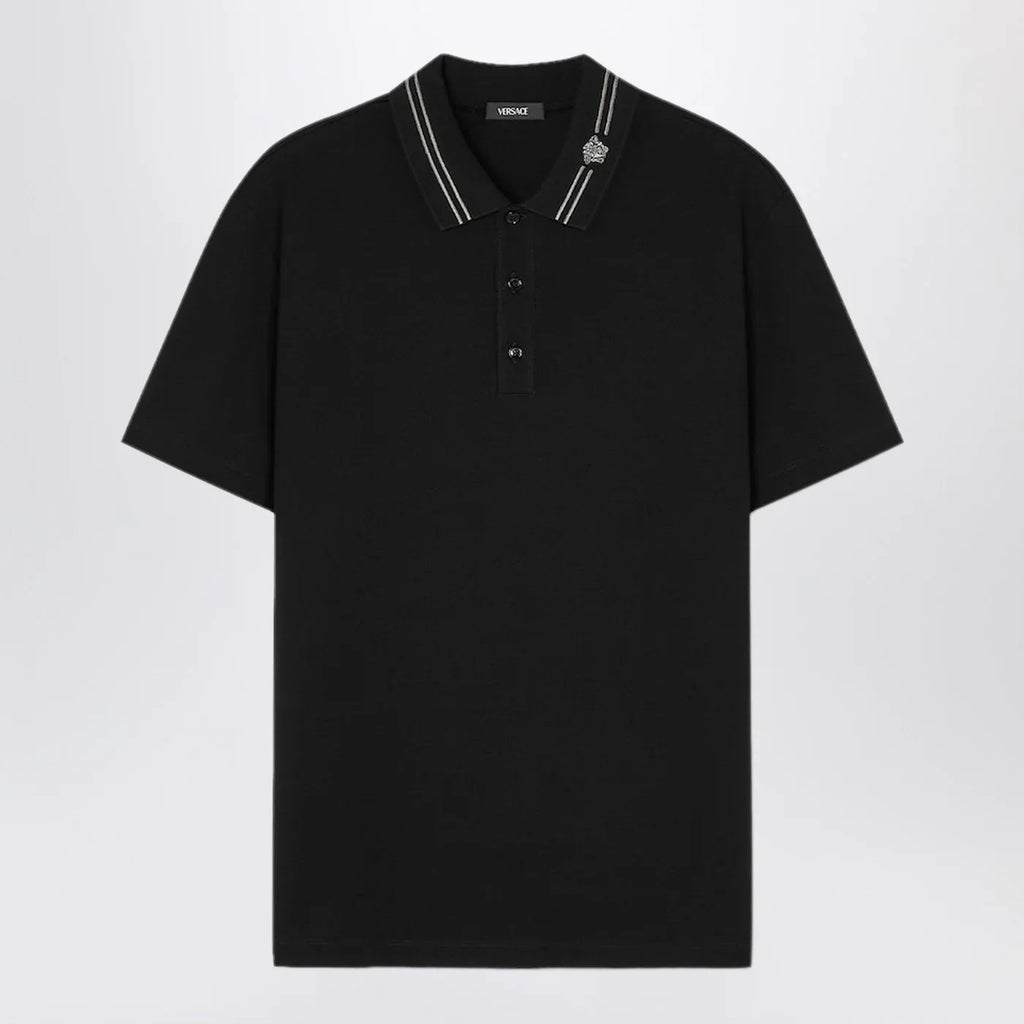 Versace Black polo shirt with Medusa embroidery