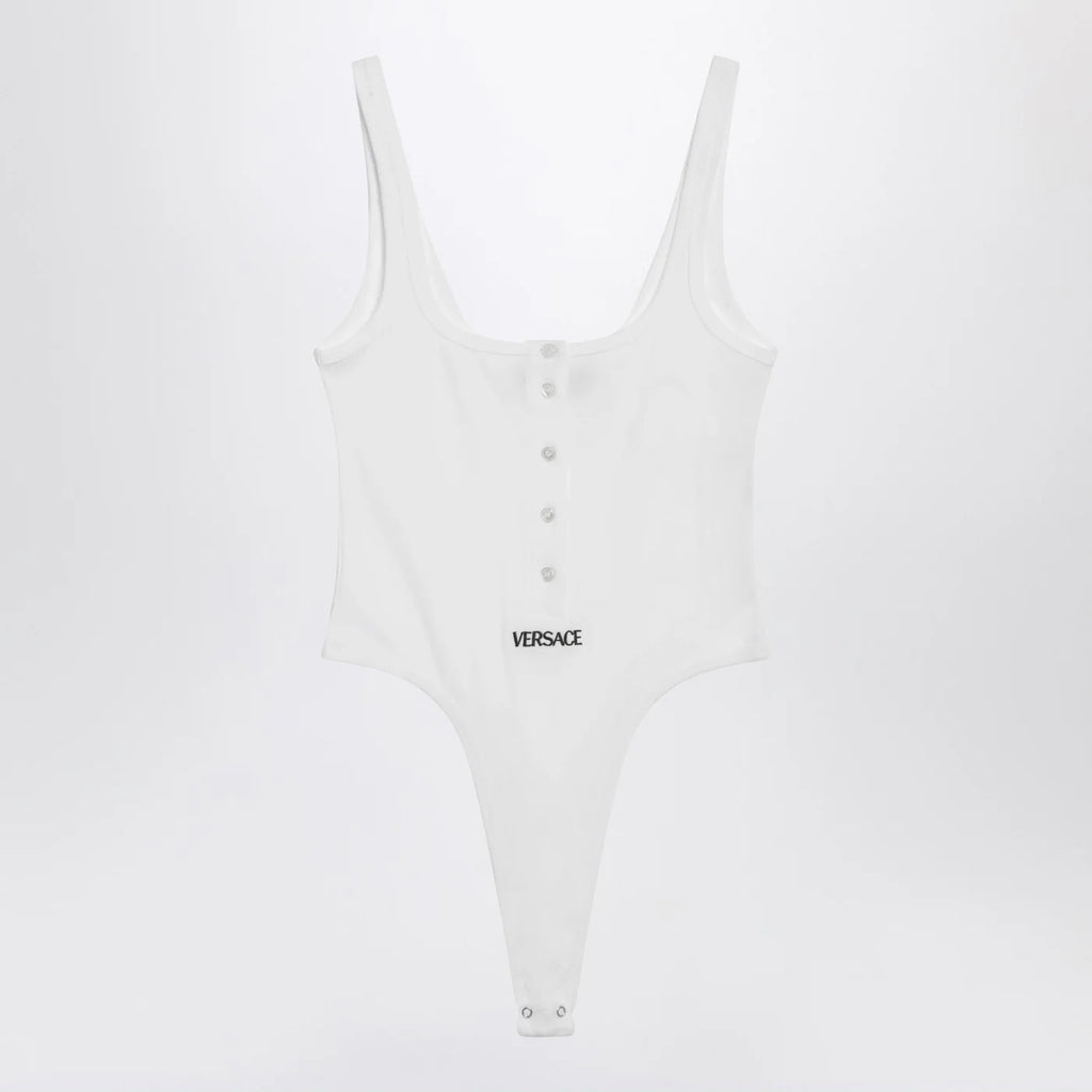 Versace White high-cut bodysuit with embroidered logo