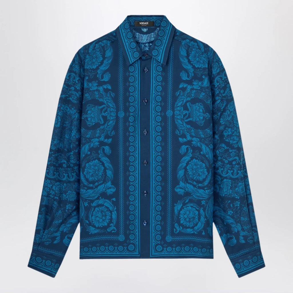 Versace Slim-fit printed silk twill shirt in blue