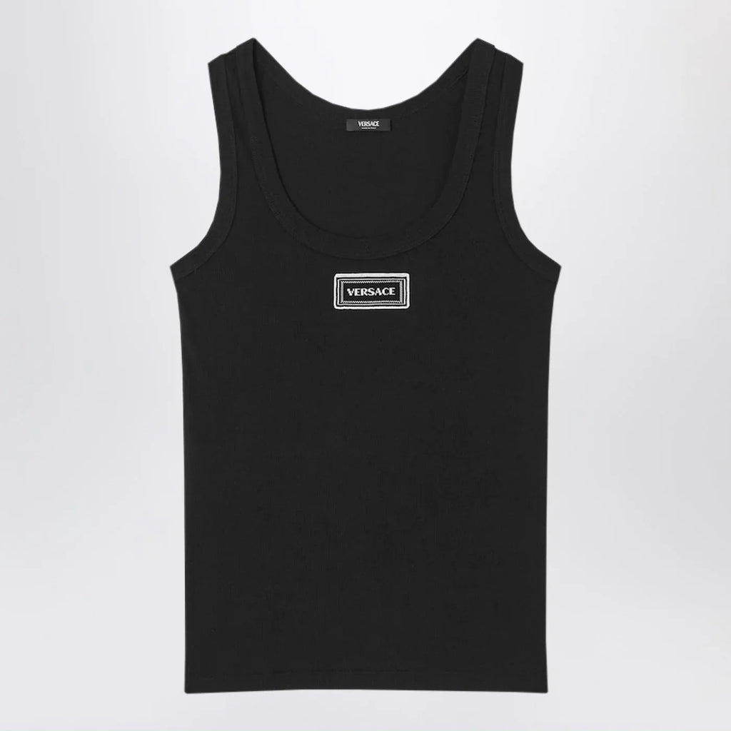 Versace Black stretch ribbed cotton tank top