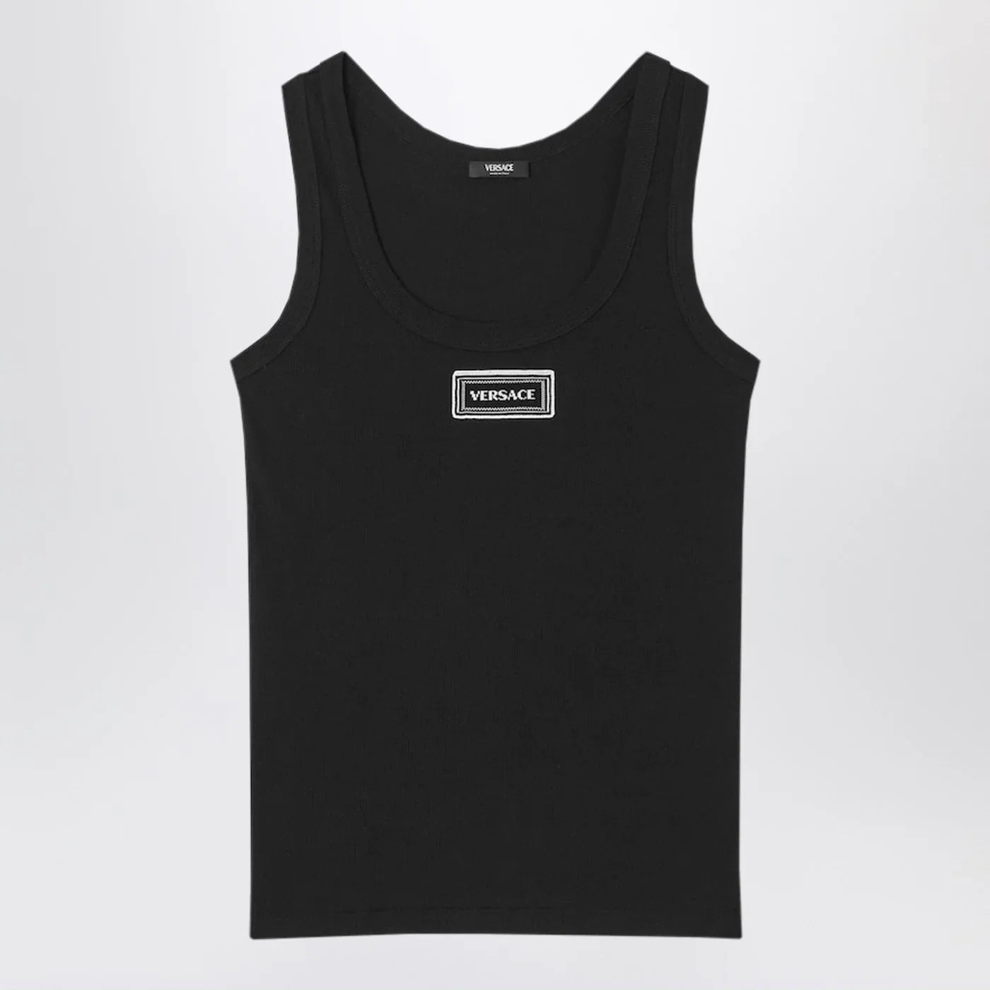 Versace Black stretch ribbed cotton tank top