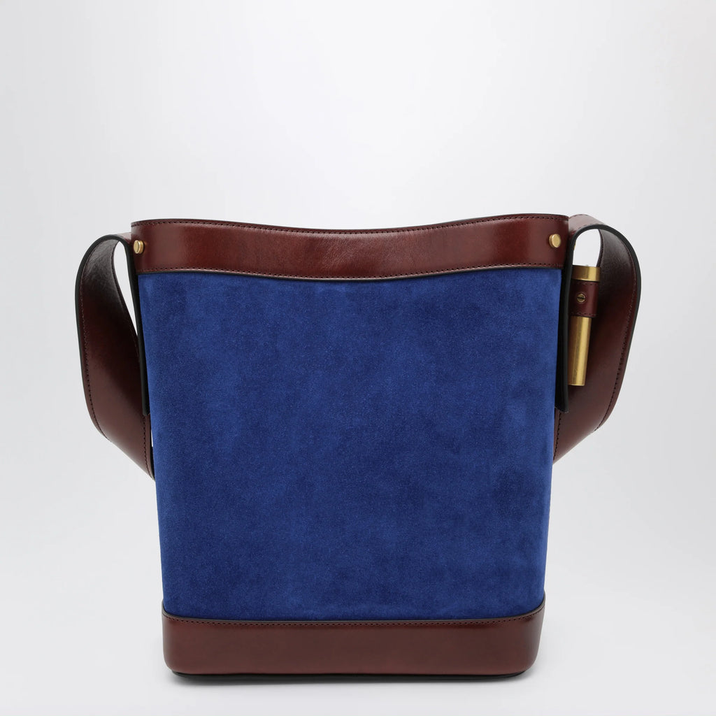 Versace Small Pivot bucket bag in suede and leather blue