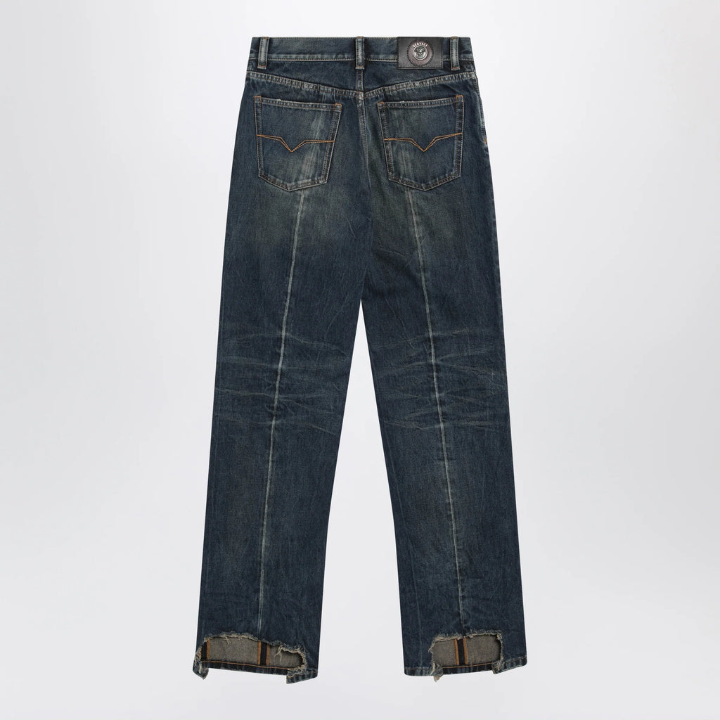 Versace Straight-leg stonewashed cotton denim jeans in blue