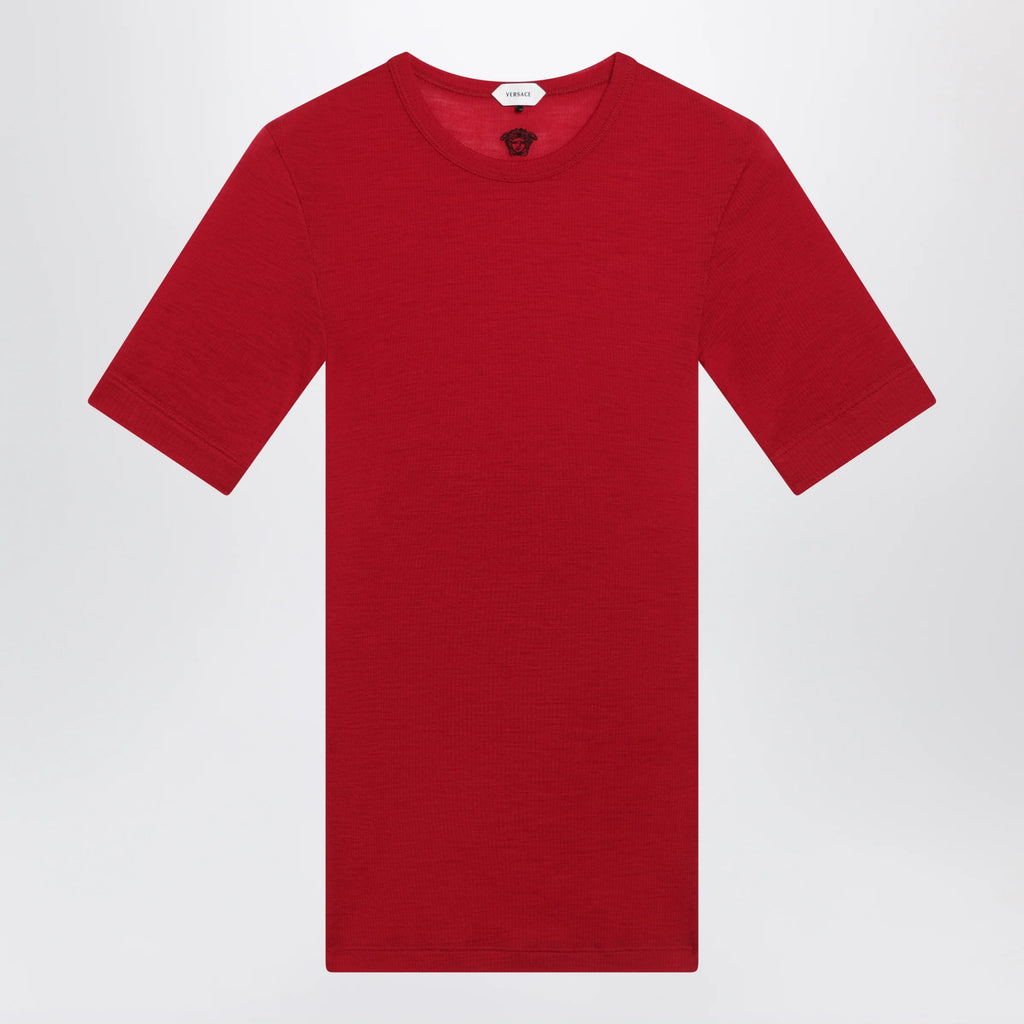 Versace Red wool T-shirt with embroidered logo