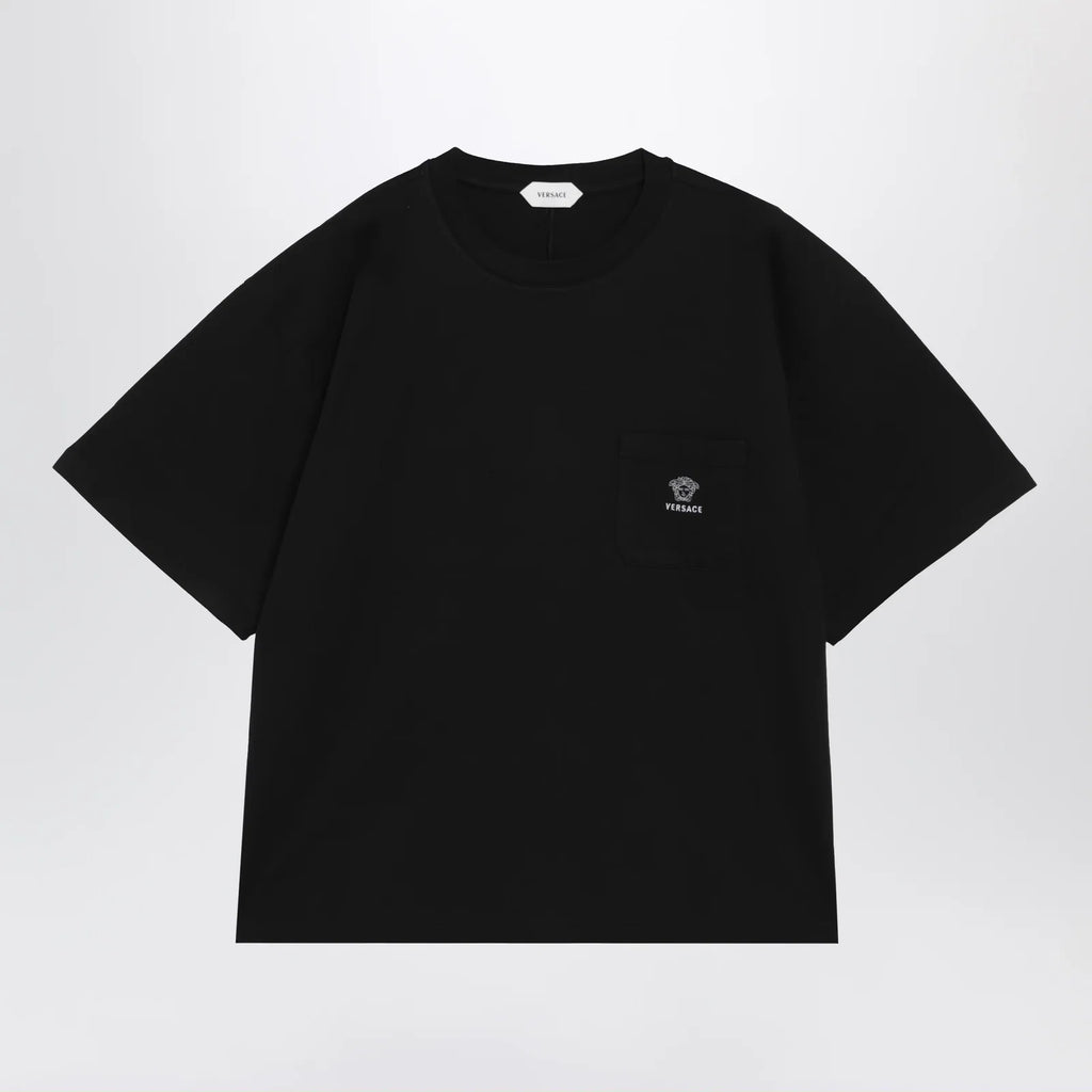 Versace Black cotton jersey T-shirt with Medusa embroidery