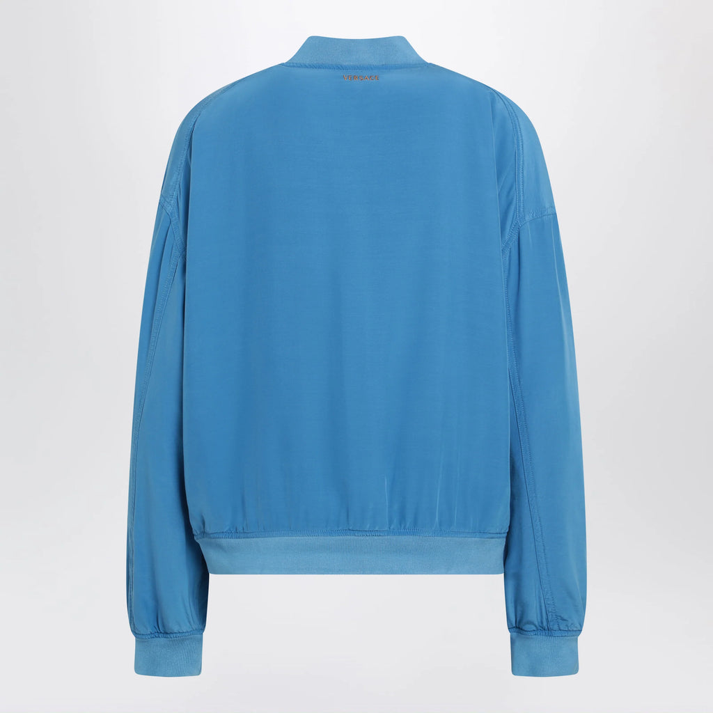 Versace Light blue silk poplin zip blouson