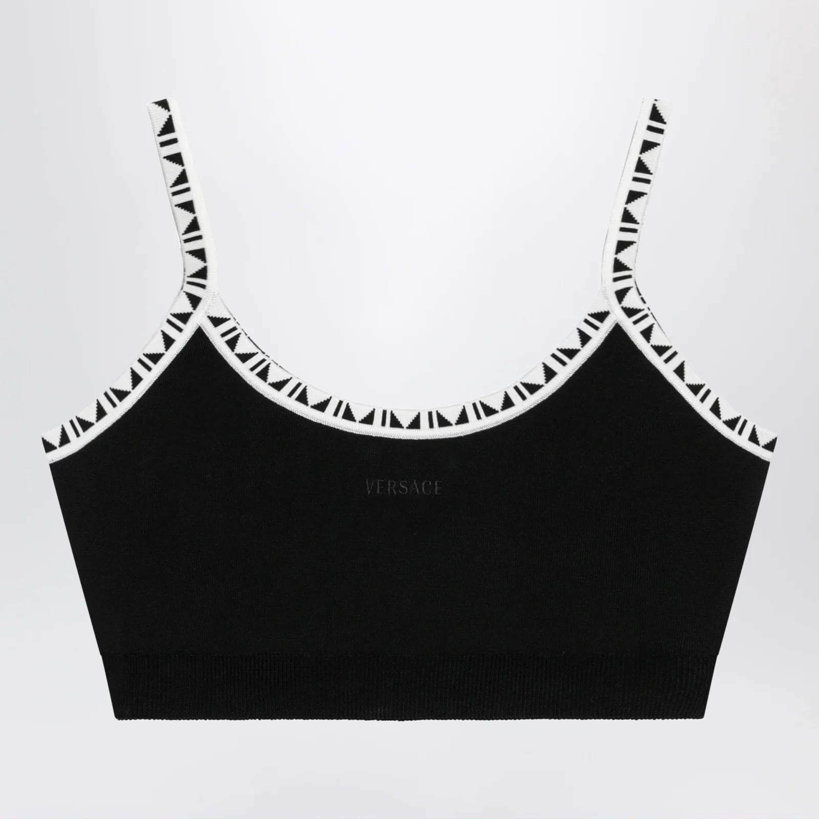 Versace Black viscose-blend cropped top with jacquard details