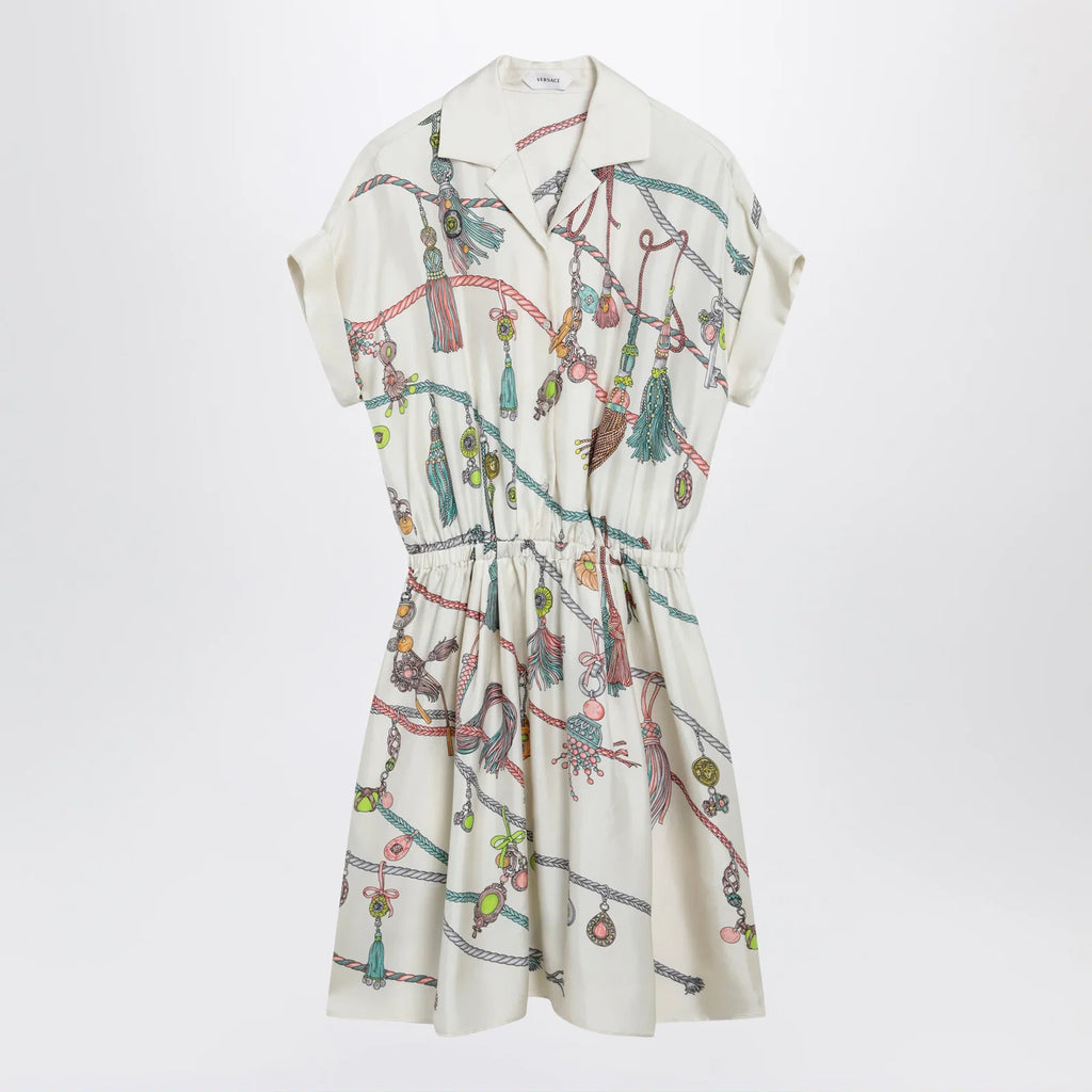 Versace Printed silk twill mini shirt dress in ivory