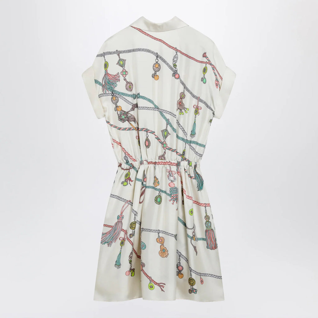 Versace Printed silk twill mini shirt dress in ivory