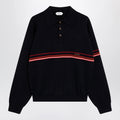 Versace Navy blue cotton knit polo shirt with embroidered logo