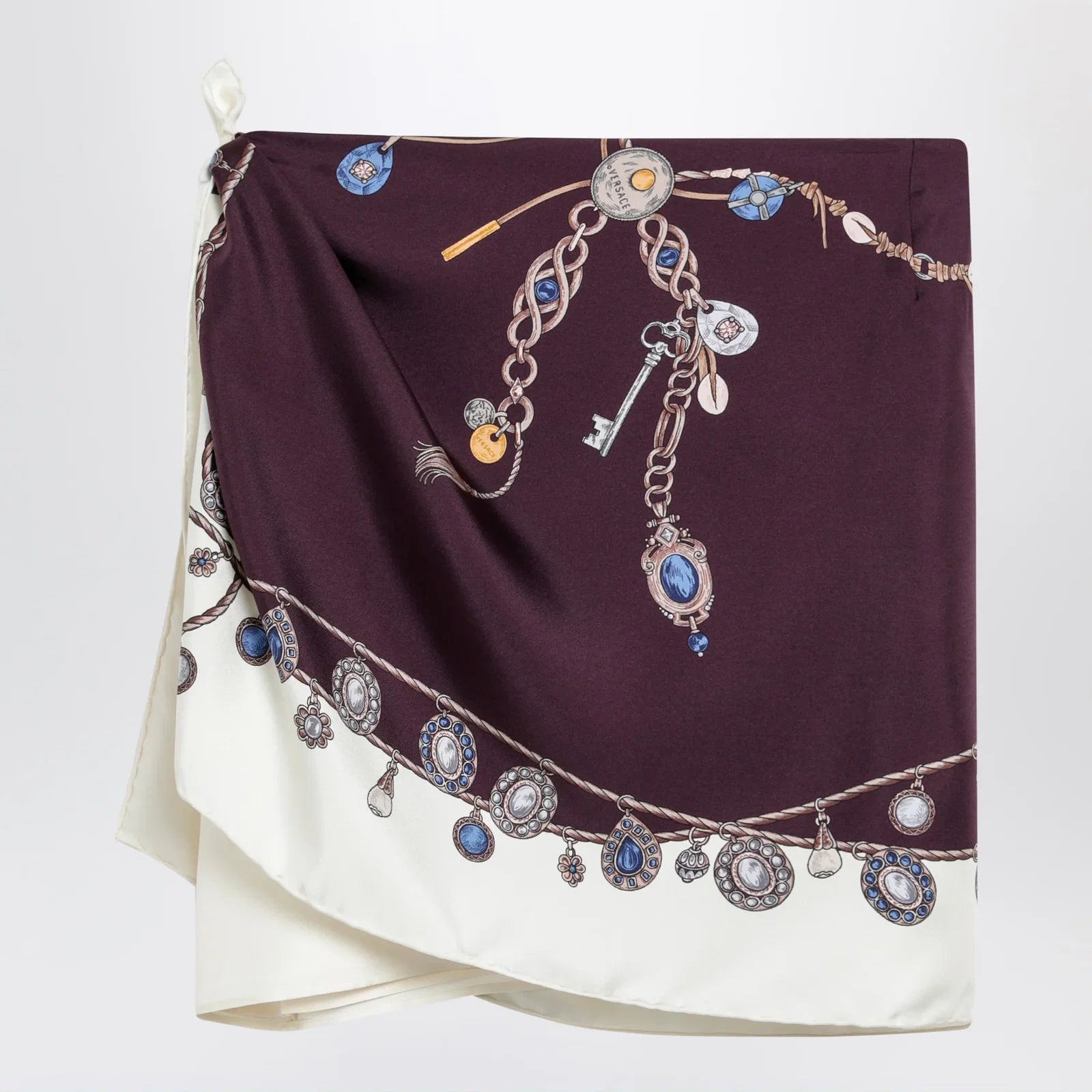 Versace Stolen Jewels printed silk twill mini skirt in burgundy