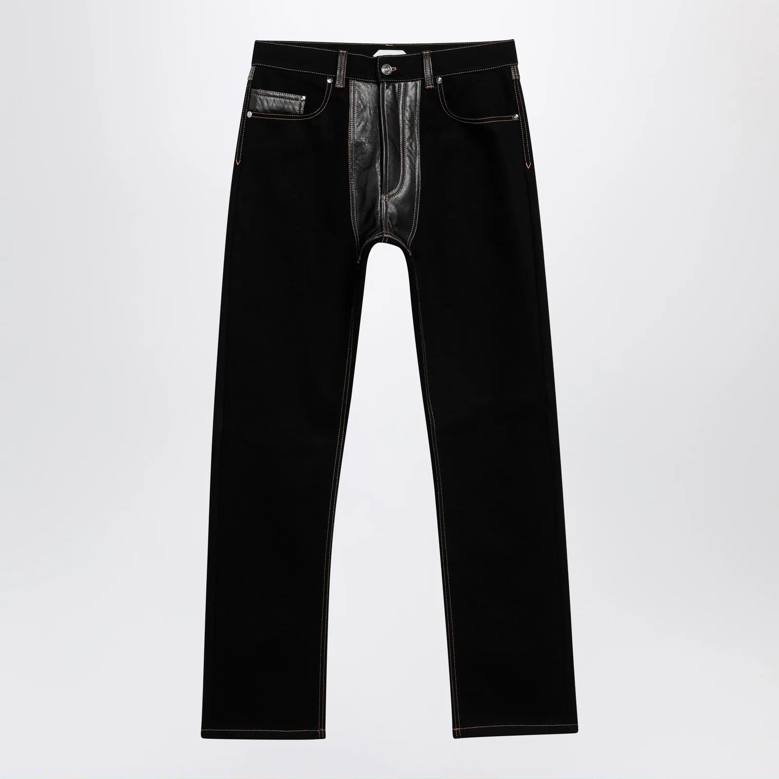 Versace Straight-leg denim and leather jeans in black