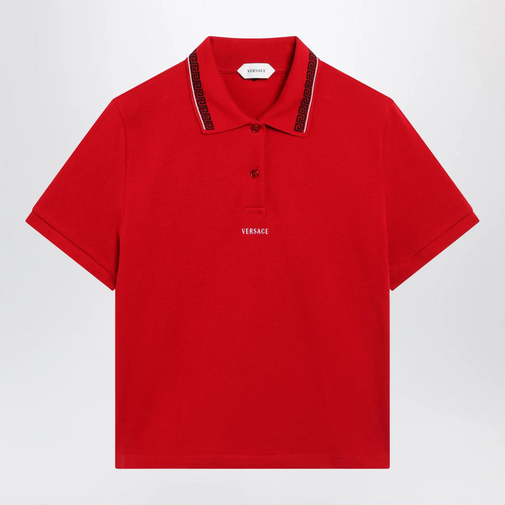 Versace Lipstick red cotton piqué polo with embroidered logo