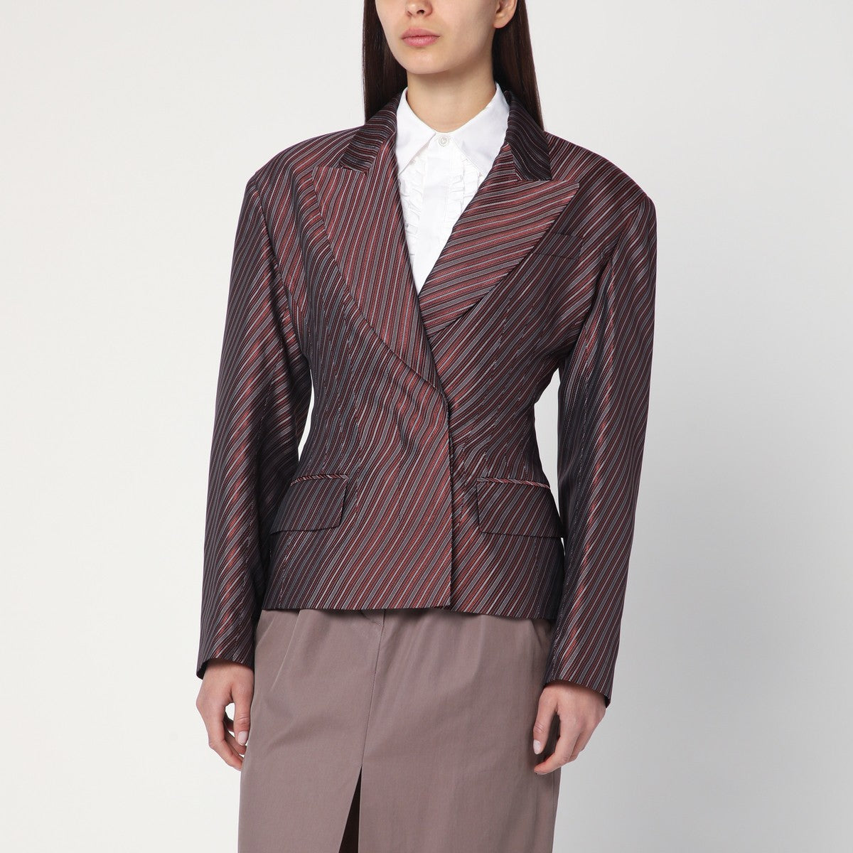 Dries Van Noten Burgundy striped jacket with padded balls