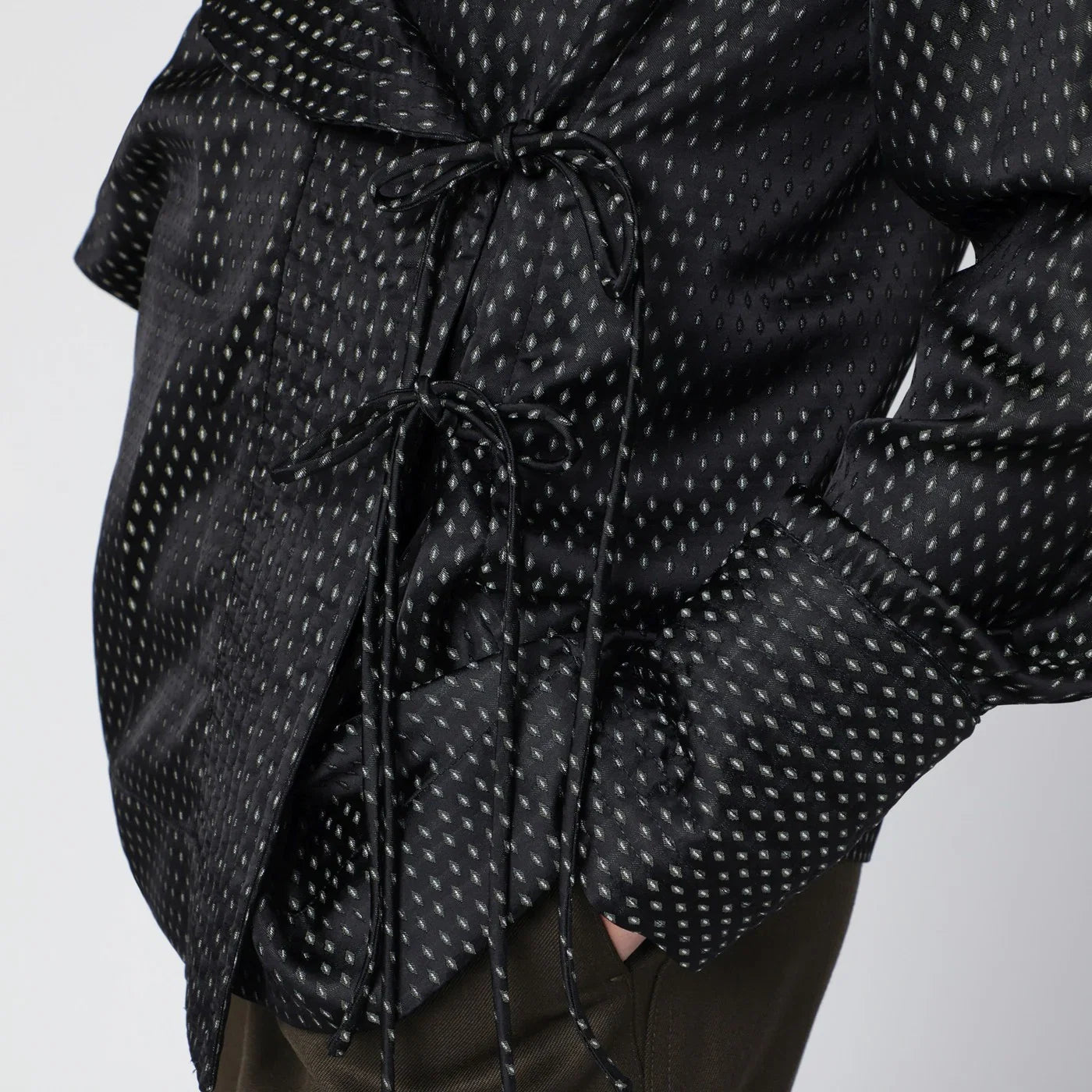 Dries Van Noten Black wrap shirt with jacquard texture