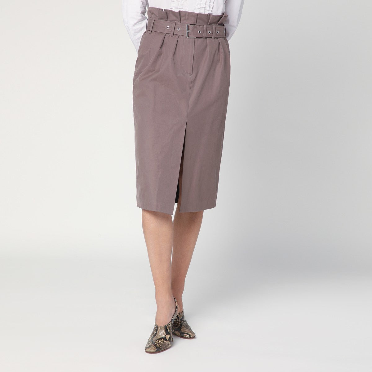 Dries Van Noten Taupe skirt in cotton with belt