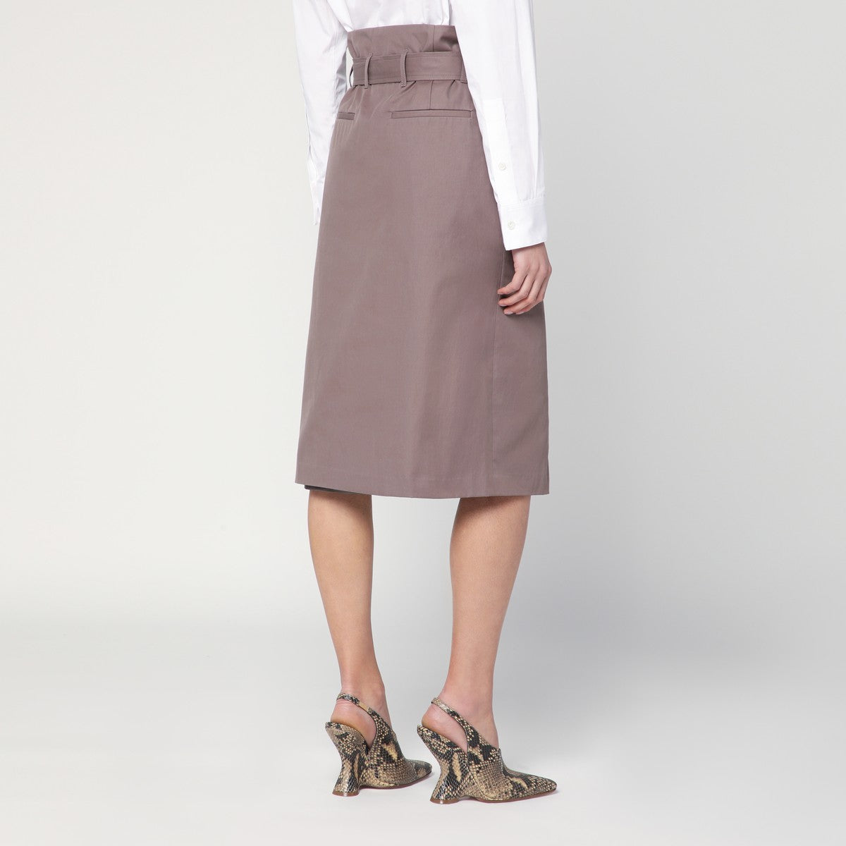 Dries Van Noten Taupe skirt in cotton with belt