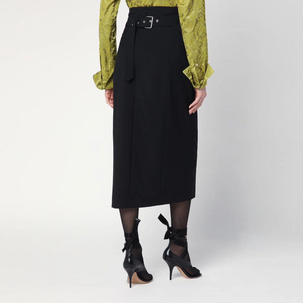 Dries Van Noten Black wool and mohair midi skirt