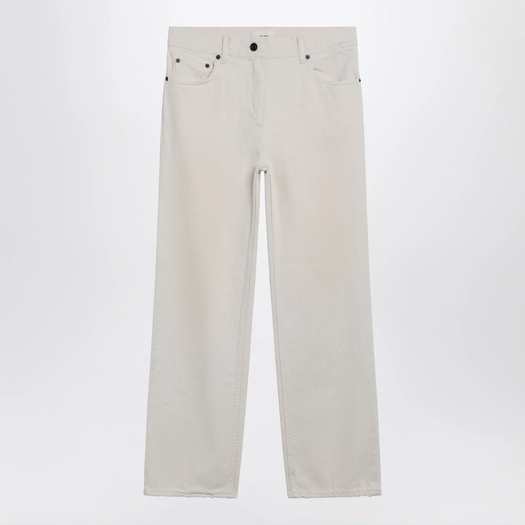 The Row Fargo jeans in lightly distressed cotton denim, ecru