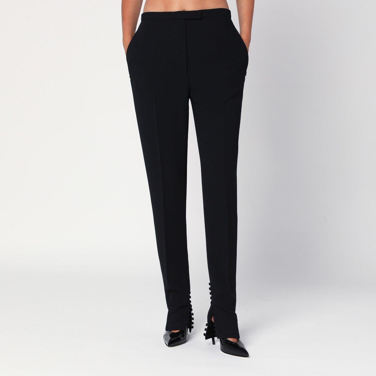 Dries Van Noten Black trousers with slits and buttons