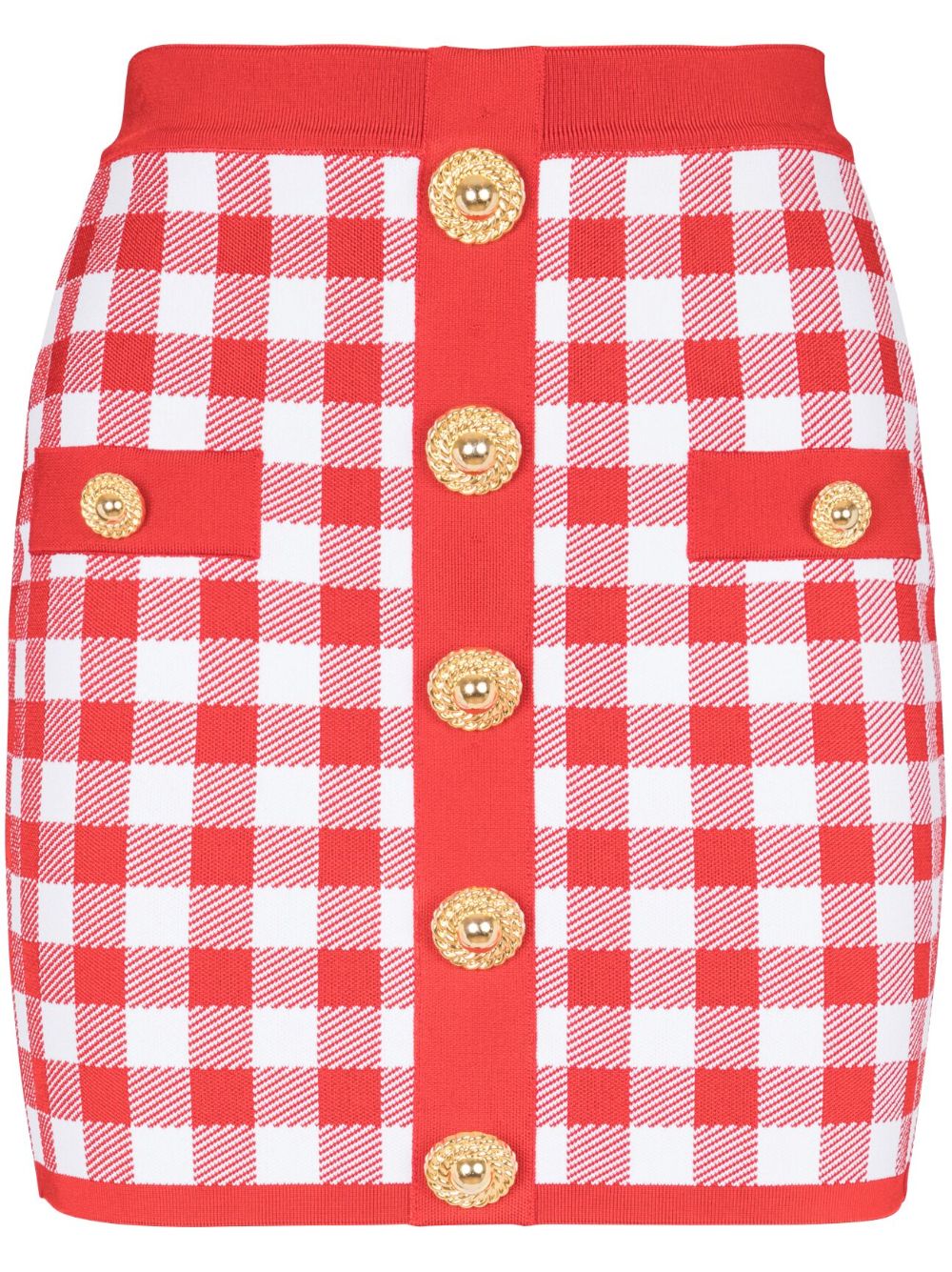 Balmain Gingham fine-knit miniskirt