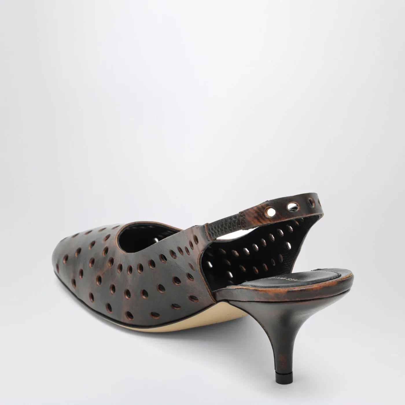 Dries Van Noten Brown aged leather perforated slingback shoes