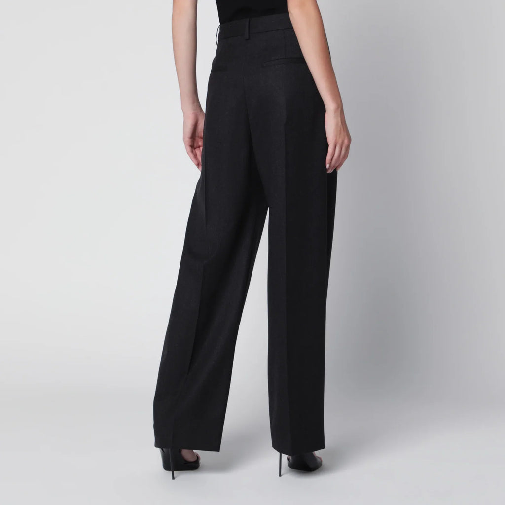 Victoria Beckham Cecilia Trousers in Dark Grey Mélange Wool