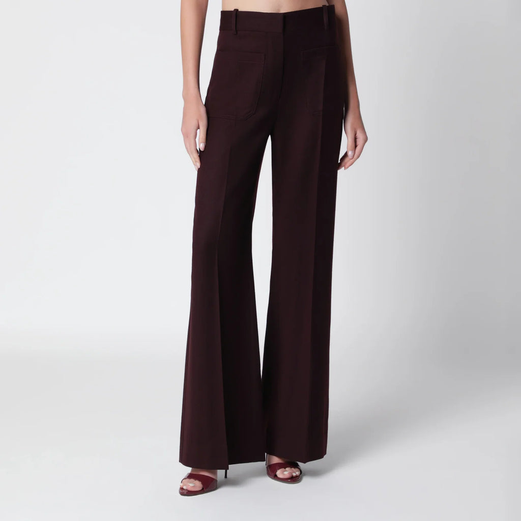 Victoria Beckham Dark Acai purple virgin wool flannel trousers