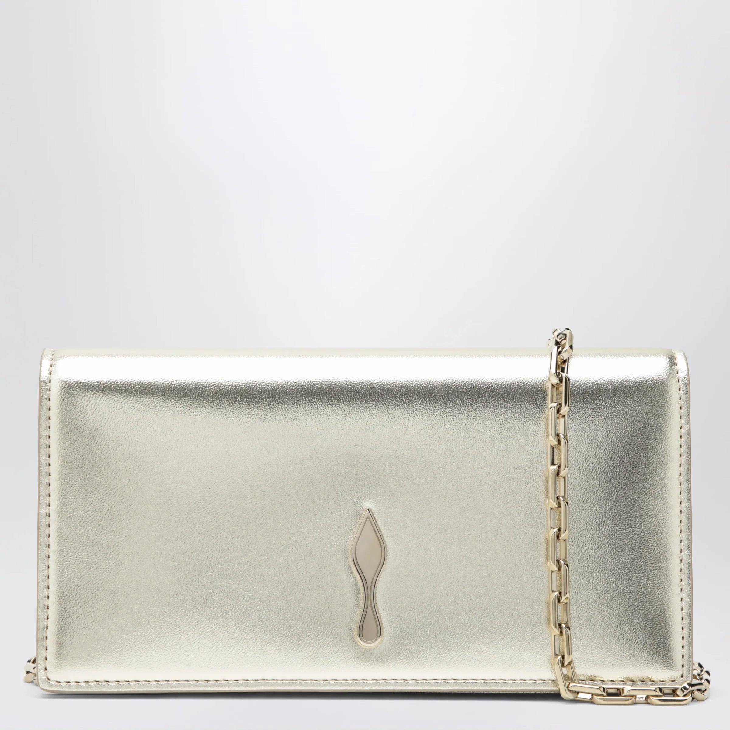 Christian Louboutin Platinum-coloured leather clutch bag with chain