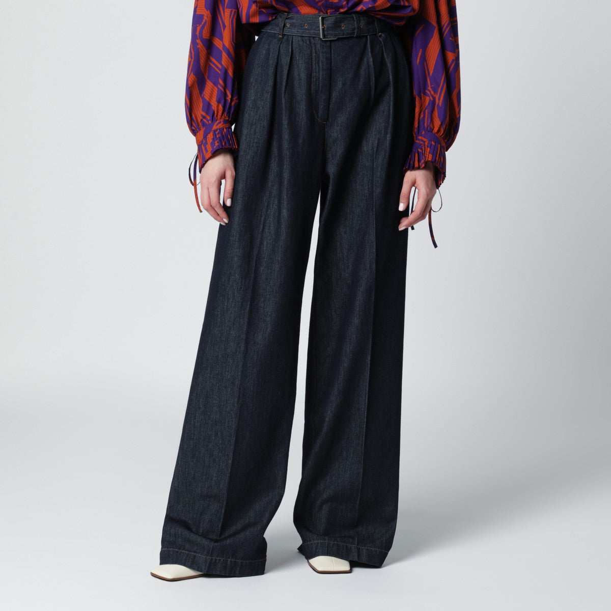 Dries Van Noten Indigo blue wide-leg denim trousers