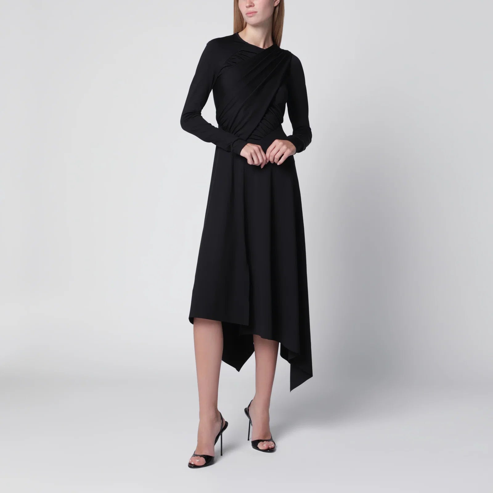 Victoria Beckham Asymmetric Draped Dress in Black Stretch Fabric