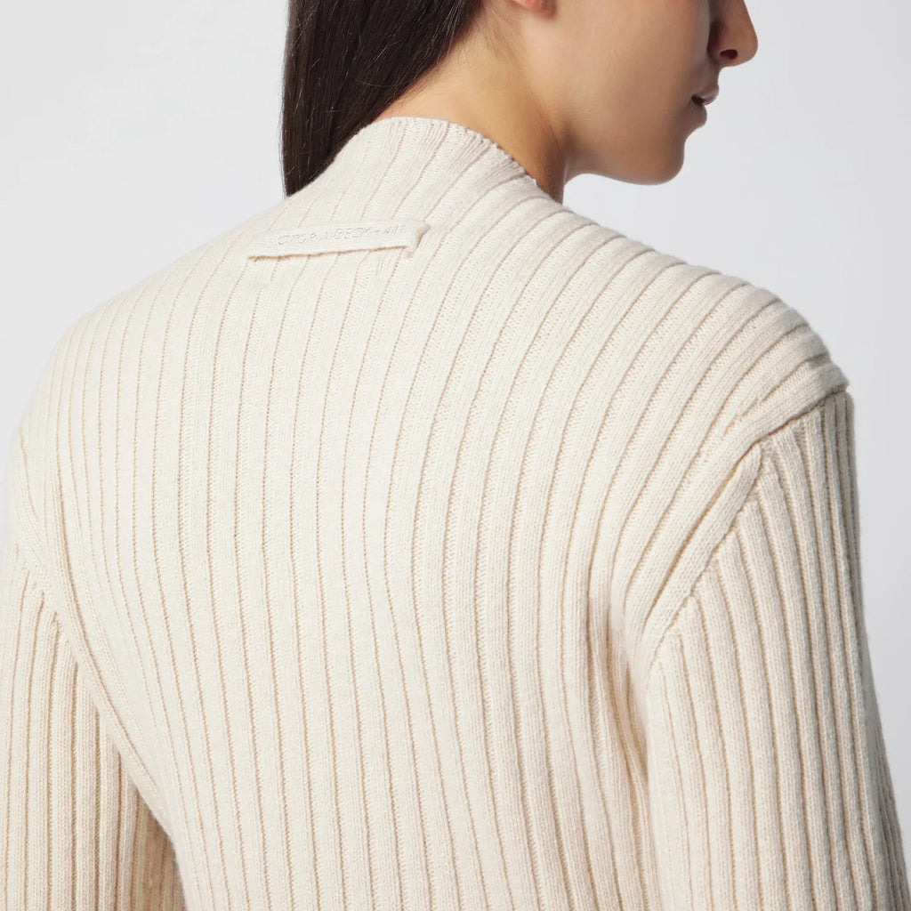 Victoria Beckham Ribbed Sweater in Beige Wool and Cashmere