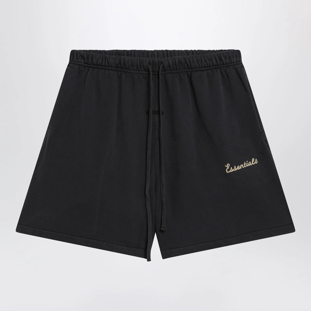 Fear of God Essentials Black cotton fleece shorts with logo