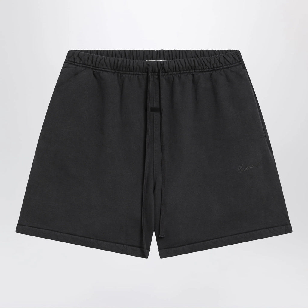 Fear of God Essentials Black cotton shorts with logo embroidery