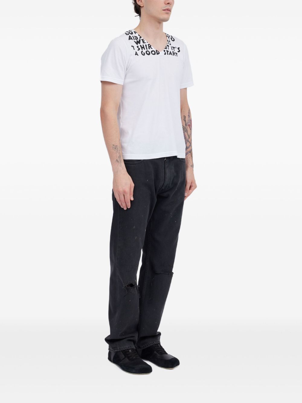 MM6 Maison Margiela V-neck short sleeves straight hem Printed cotton t-shirt