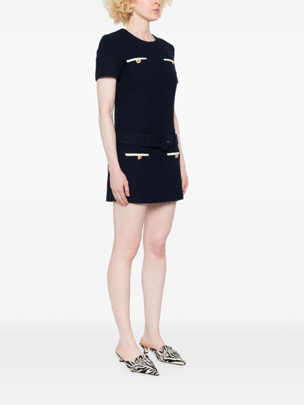 Self-Portrait Short tweed dress with belt