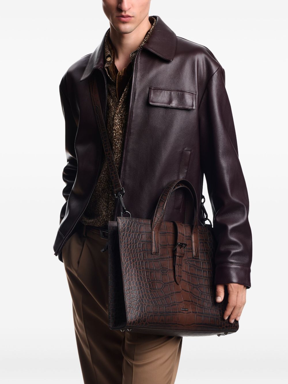 Emporio Armani Crocodile-print leather business bag