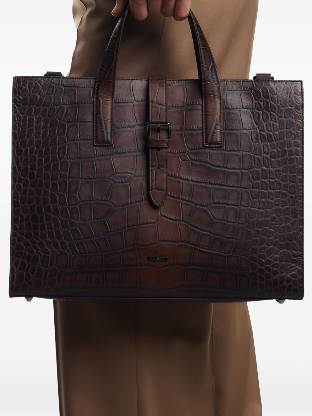 Emporio Armani Crocodile-print leather business bag