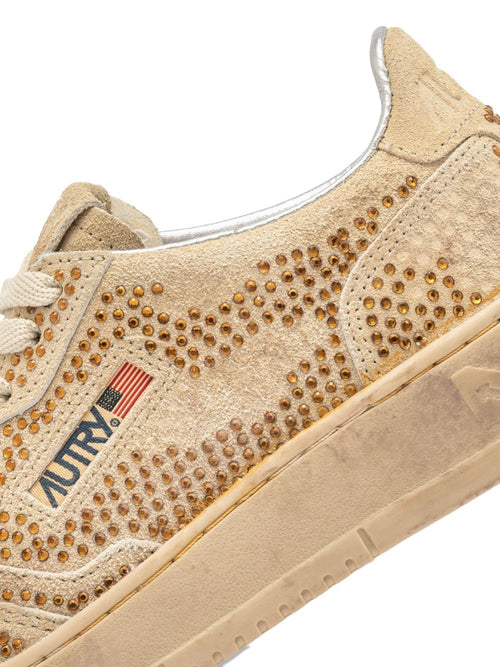 032C AUTRY MEDALIST LOW 'CRYSTAL' SNEAKERS IN BRONZE MICRO STRASS