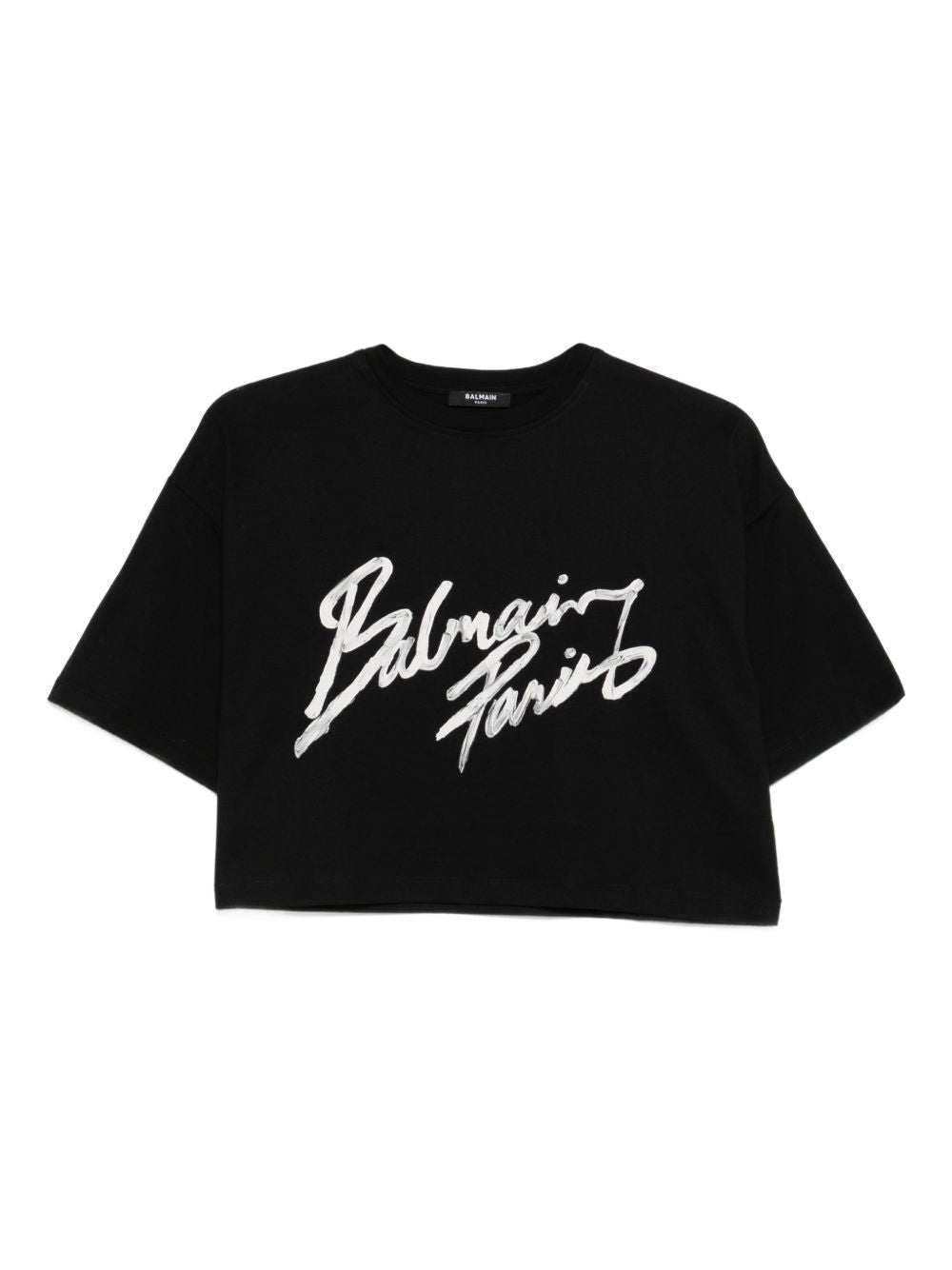 Balmain Cropped T-shirt with flocked Letter logo