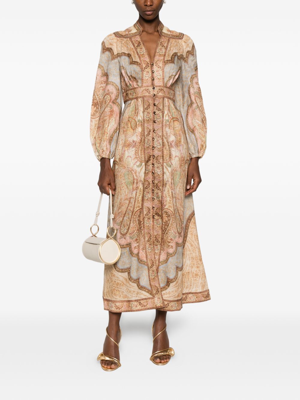 Zimmermann V-neck long sleeves Wanderlust linen midi dress
