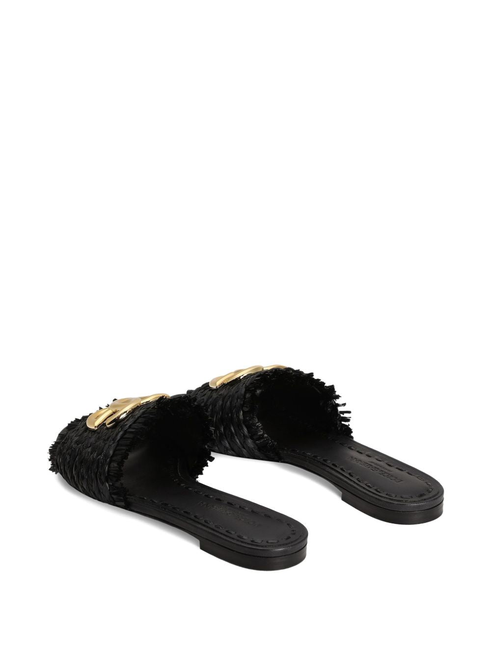 Dolce & Gabbana Woven Raffia Slippers with Fringe