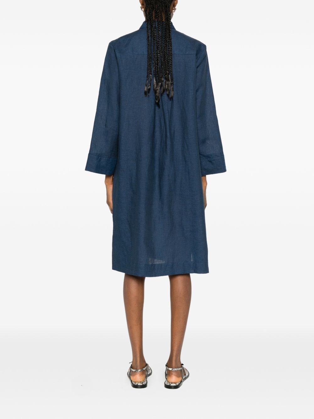Archivio '67 V-neck side slits Linen chemisier dress
