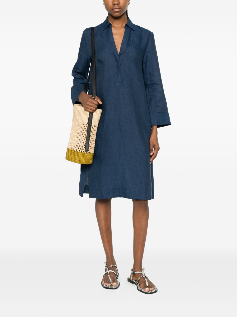 Archivio '67 V-neck side slits Linen chemisier dress